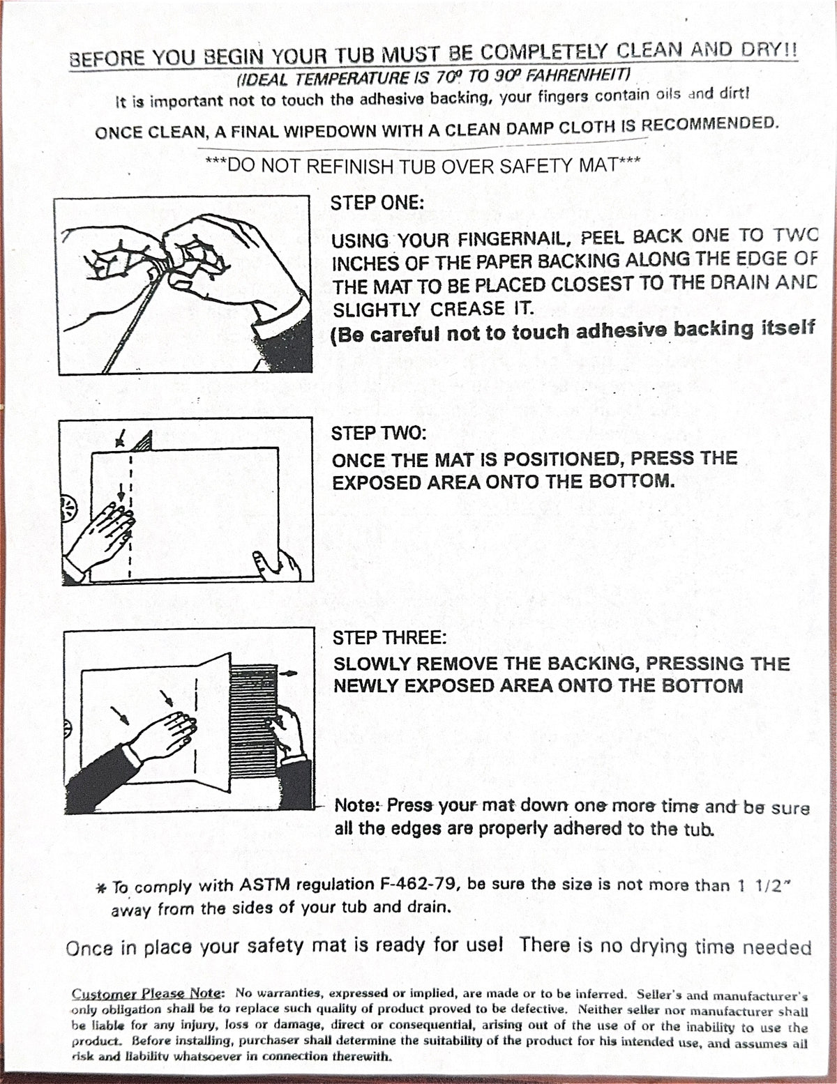 Instructions Mat Self-Adhesive Non-Slip Bath Mats – Resurface Solutions