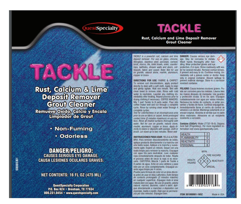 Tackle Rust, Calcium and Lime Deposit Remover; Grout Cleaner 16oz